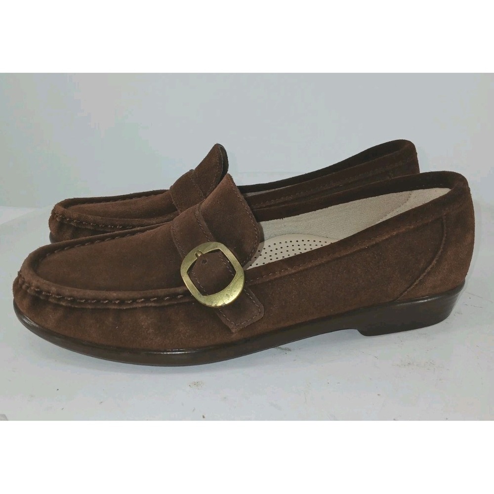 SAS Lara Women Loafers 7.5 M Brown Suede Buckle Tripad Comfort Shoes DB5